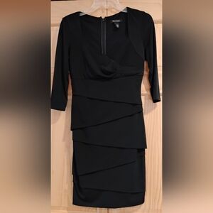 White House Black Market Layered Black Long Sleeve Knee Length Dress